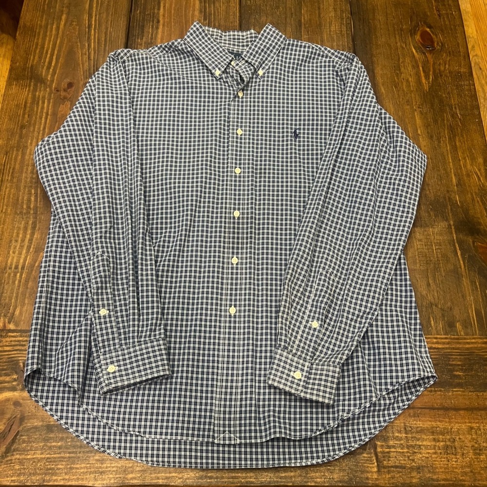 Polo Ralph‎ Lauren Classic Fit Gingham Button Down Shirt Mens XL Blue White